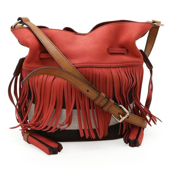 Burberry Fringe Nova Check Suede Canvas Leather Shoulder Bag - Picture 1 of 9
